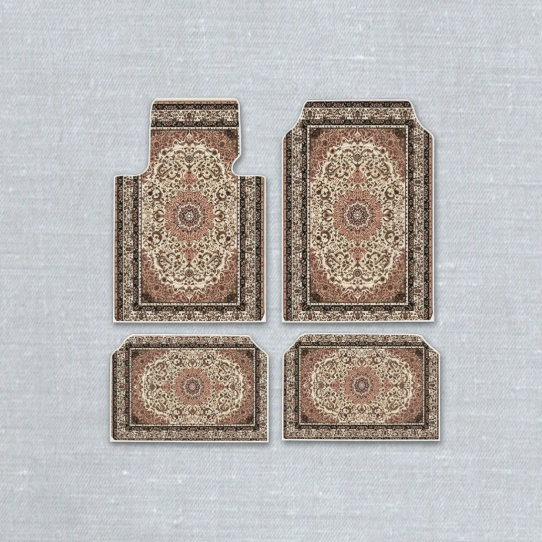 Tabriz Amber oriental car floor mat set with ethnic Persian medallion pattern and anti-slip backing