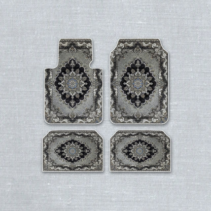 Isfahan Silver oriental car floor mat set with ethnic Persian medallion pattern and anti-slip backing