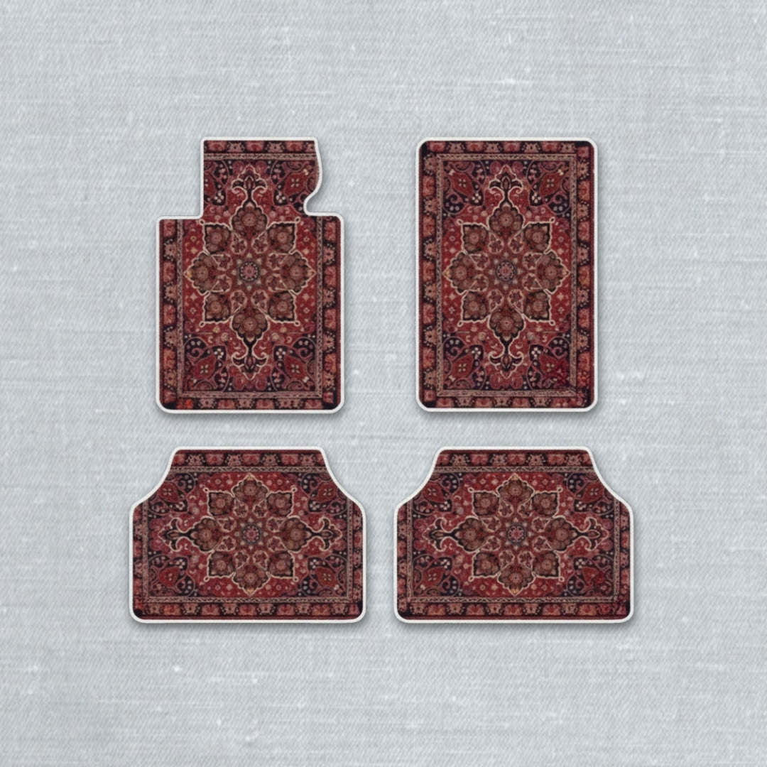 Kashan Burgundy oriental car floor mat set with ethnic Persian trellis pattern and anti-slip backing