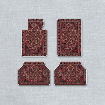 Kashan Burgundy oriental car floor mat set with ethnic Persian trellis pattern and anti-slip backing