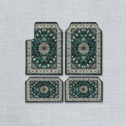 Kerman Emerald oriental car floor mat set with ethnic Persian medallion pattern and anti-slip backing