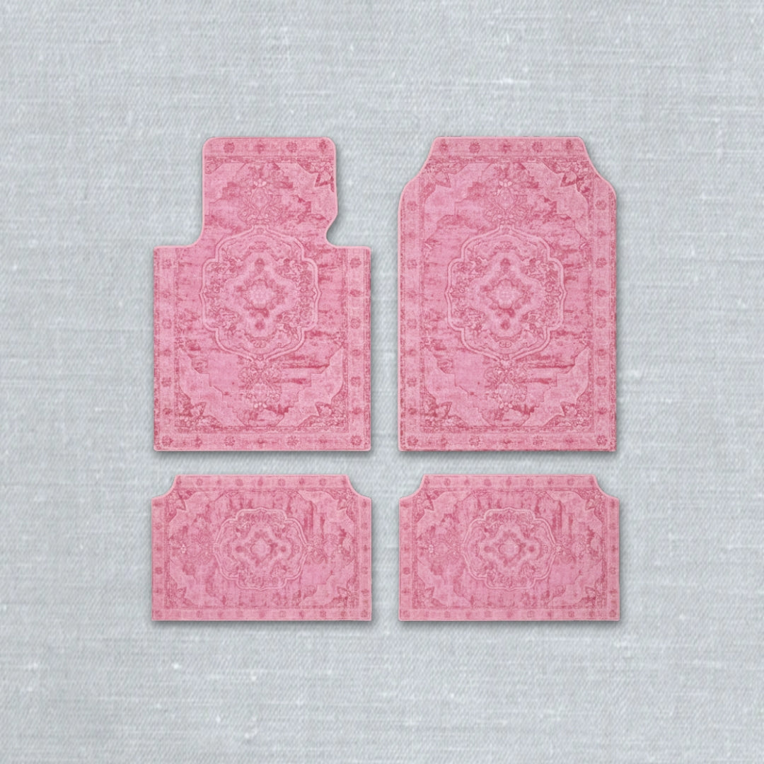 Qum Rose oriental car floor mat set with ethnic Persian medallion pattern and anti-slip backing