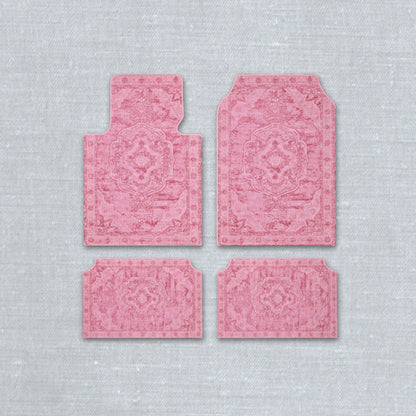 Qum Rose oriental car floor mat set with ethnic Persian medallion pattern and anti-slip backing