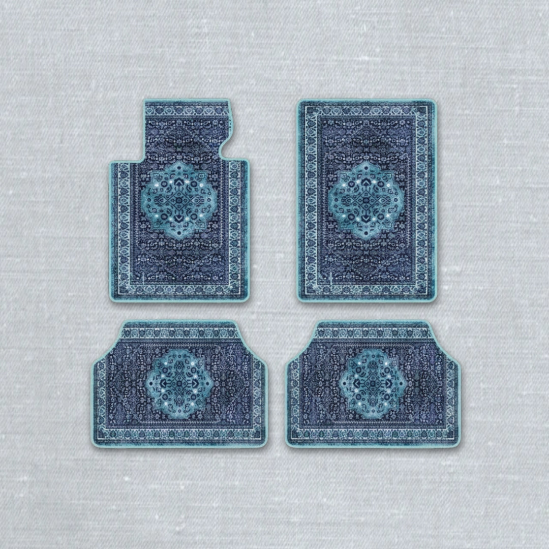 Nain Sapphire oriental car floor mat set with ethnic Persian medallion pattern and anti-slip backing