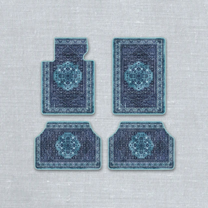 Nain Sapphire oriental car floor mat set with ethnic Persian medallion pattern and anti-slip backing