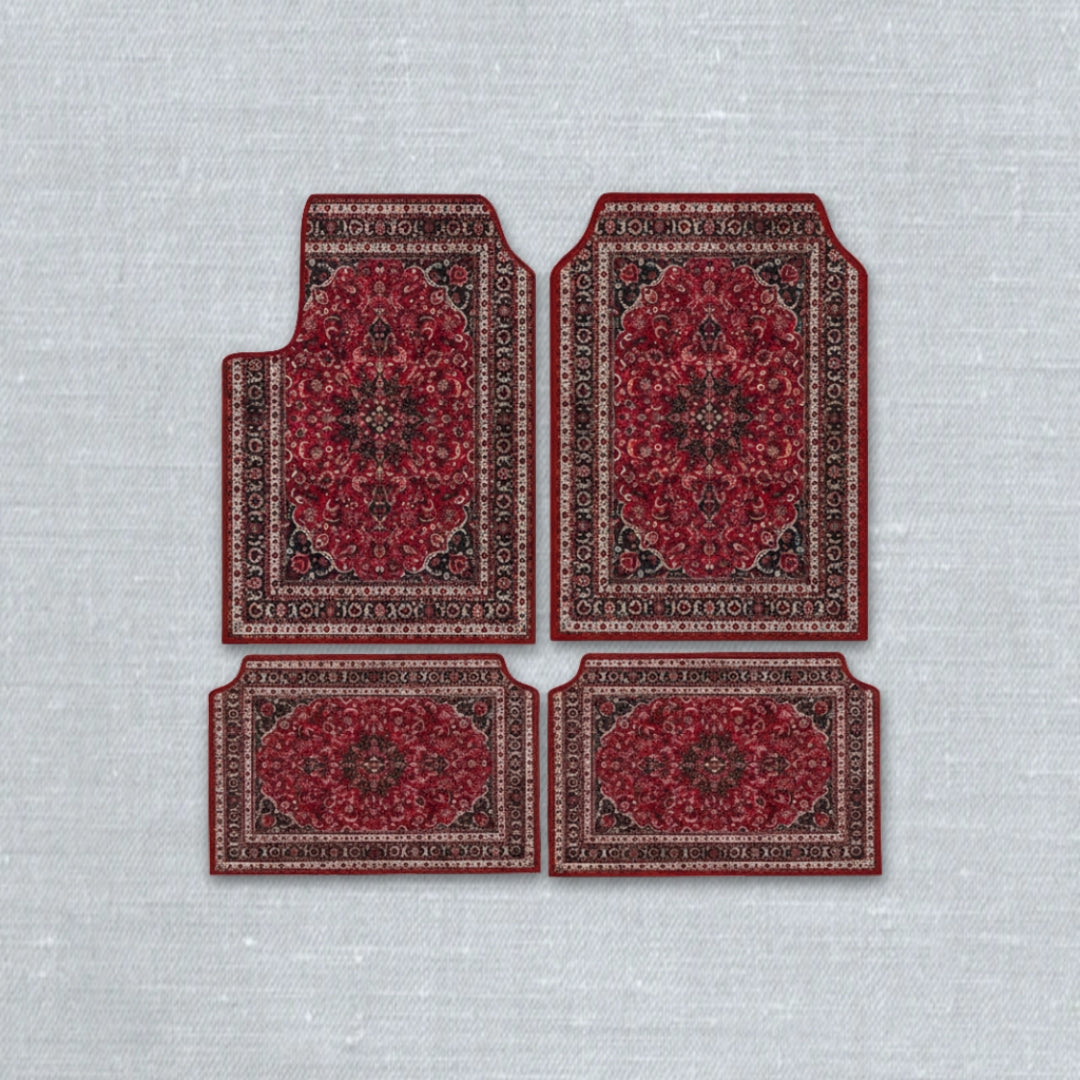 Isfahan Garnet oriental car floor mat set with ethnic Persian medallion pattern and anti-slip backing
