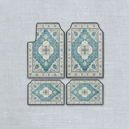 Tabriz Aquamarine oriental car floor mat set with ethnic Persian medallion pattern and anti-slip backing
