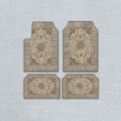 Nain Ivory oriental car floor mat set with ethnic Persian medallion pattern and anti-slip backing