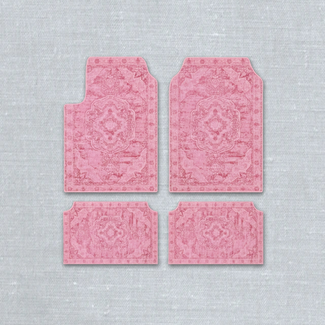 Qum Rose oriental car floor mat set with ethnic Persian medallion pattern and anti-slip backing