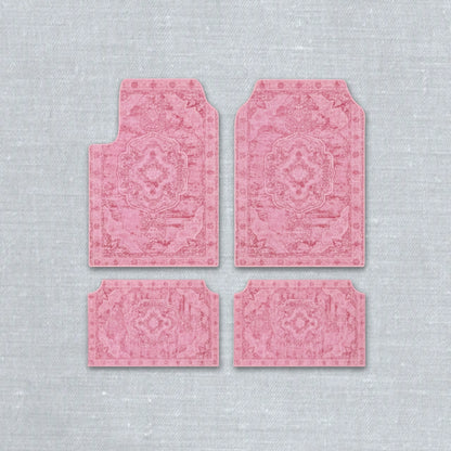Qum Rose oriental car floor mat set with ethnic Persian medallion pattern and anti-slip backing