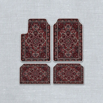 Bidjar Burgundy oriental car floor mat set with ethnic Persian vine pattern and anti-slip backing