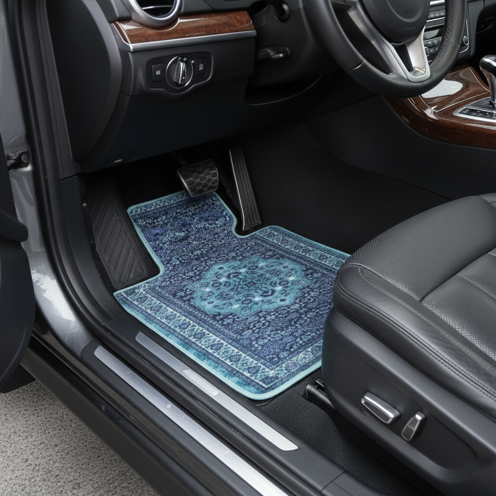 Nain Sapphire ethnic car mat professional display - premium oriental floor mat with sapphire blue design