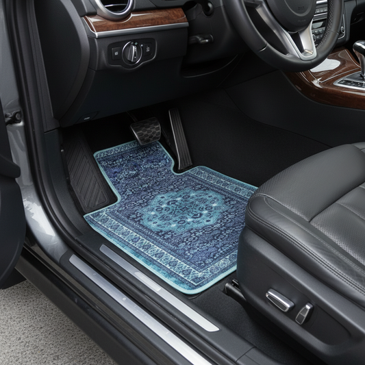 Nain Sapphire ethnic car mat professional display - premium oriental floor mat with sapphire blue design