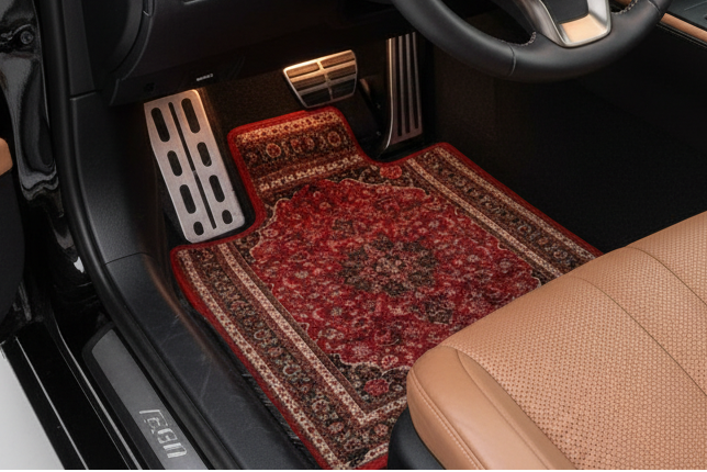 Car mat in Lexus LC 500 with Japanese luxury coupe interior
