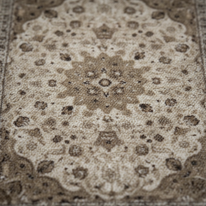Close-up of Nain Ivory oriental car mat showing intricate ethnic Persian medallion pattern and premium weave