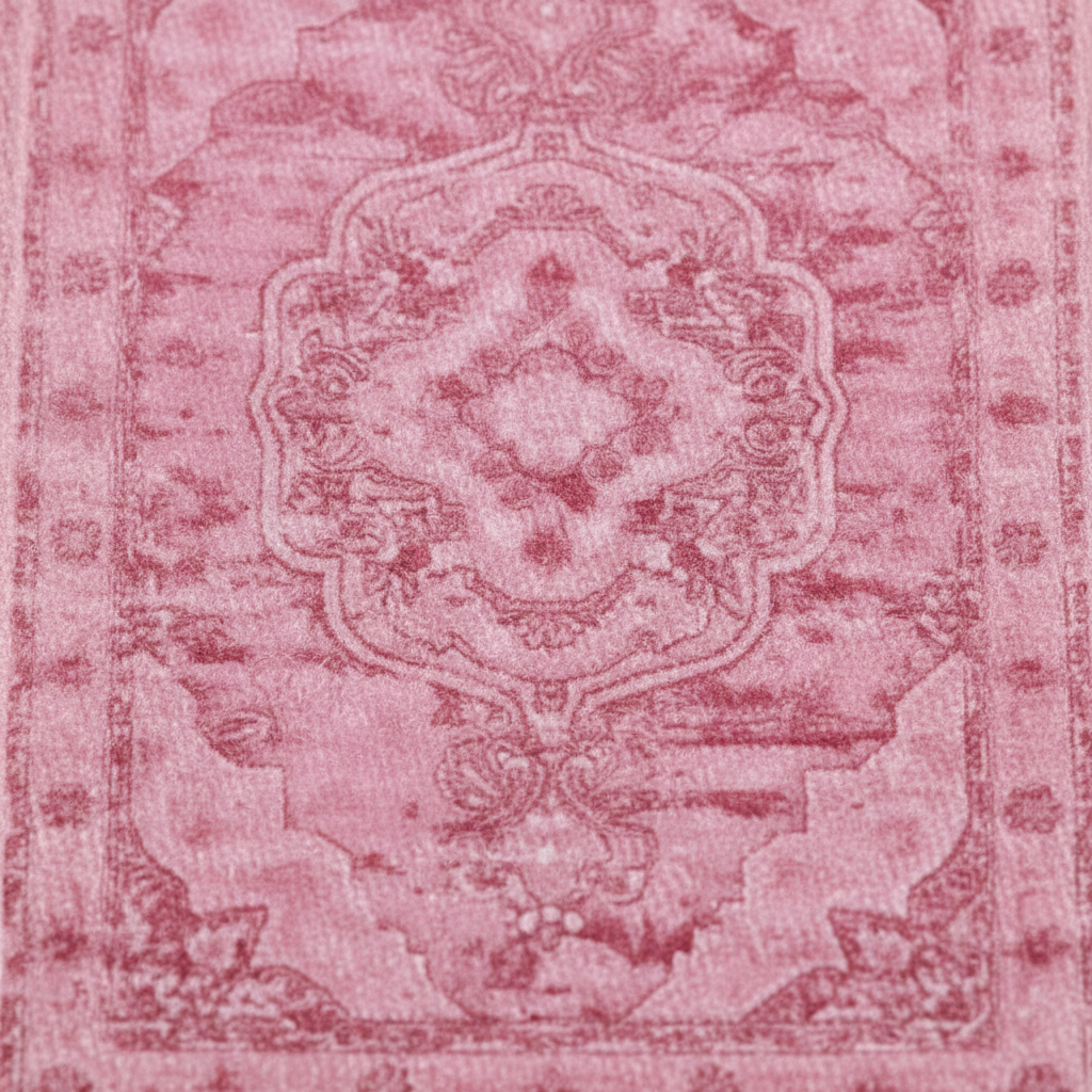 Close-up of Qum Rose oriental car mat showing intricate ethnic Persian medallion pattern and premium weave