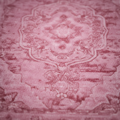 Close-up of Qum Rose oriental car mat showing intricate ethnic Persian medallion pattern and premium weave