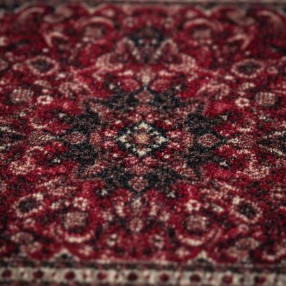 Close-up of Isfahan Garnet oriental car mat showing intricate ethnic Persian medallion pattern and premium weave