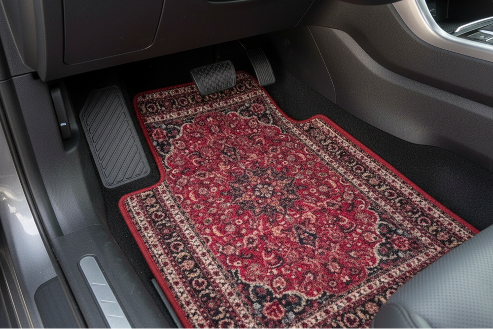 Modern crossover interior with Persian floor mats