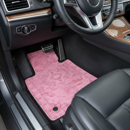 Qum Rose ethnic car mat professional display - premium oriental floor mat with pink rose design